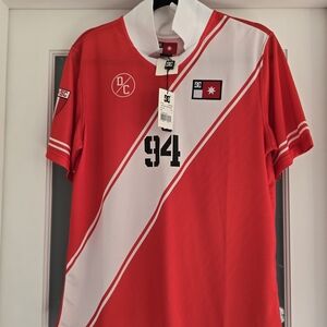 DC Men’s Red & White Jersey Polo with 94 Graphic